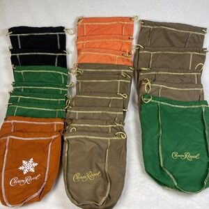 Lot of 22 Crown Royal Canadian Whiskey Drawstring Bags Mixed Colors & Sizes